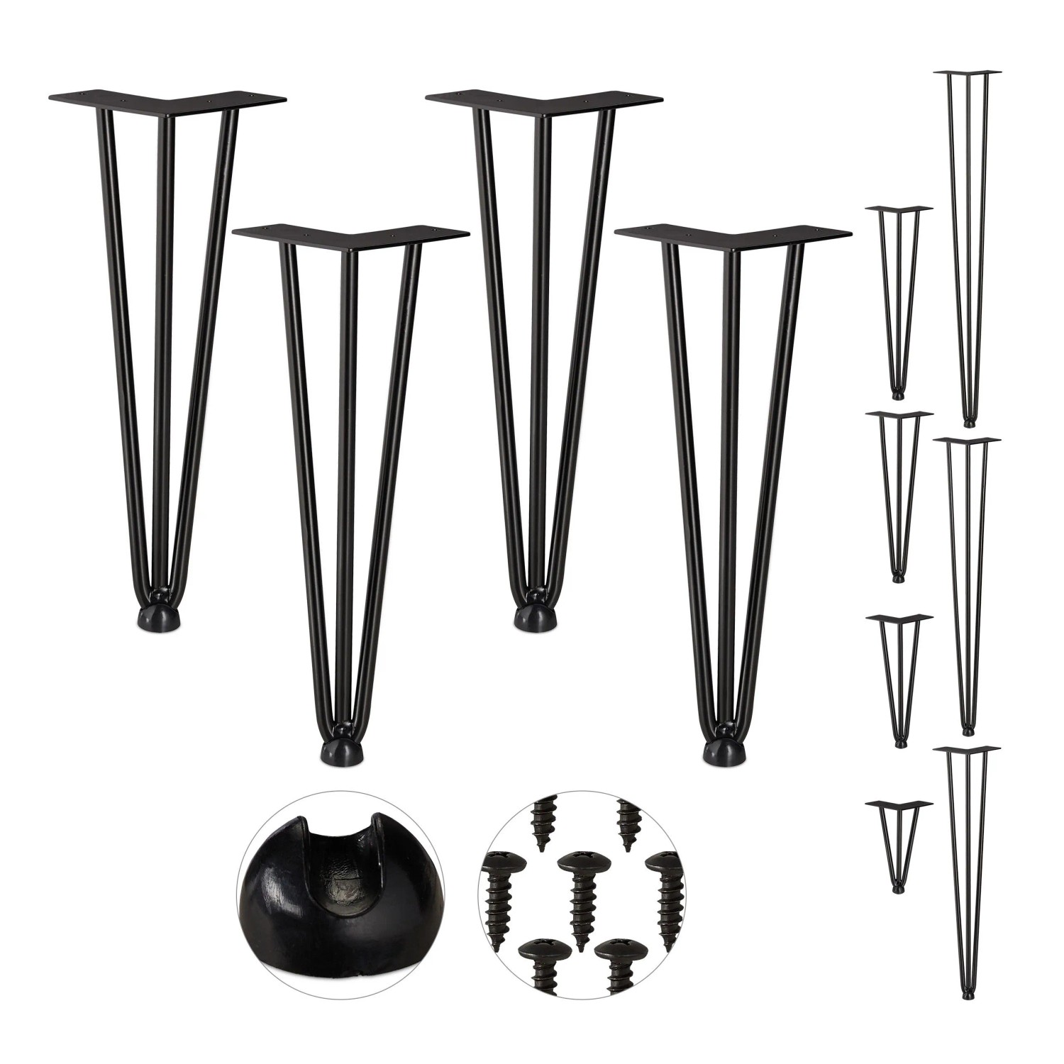 Relaxdays Haarnadelbeine 4er Set Stahl Schwarz 3 Streben 36 cm 1,2 kg