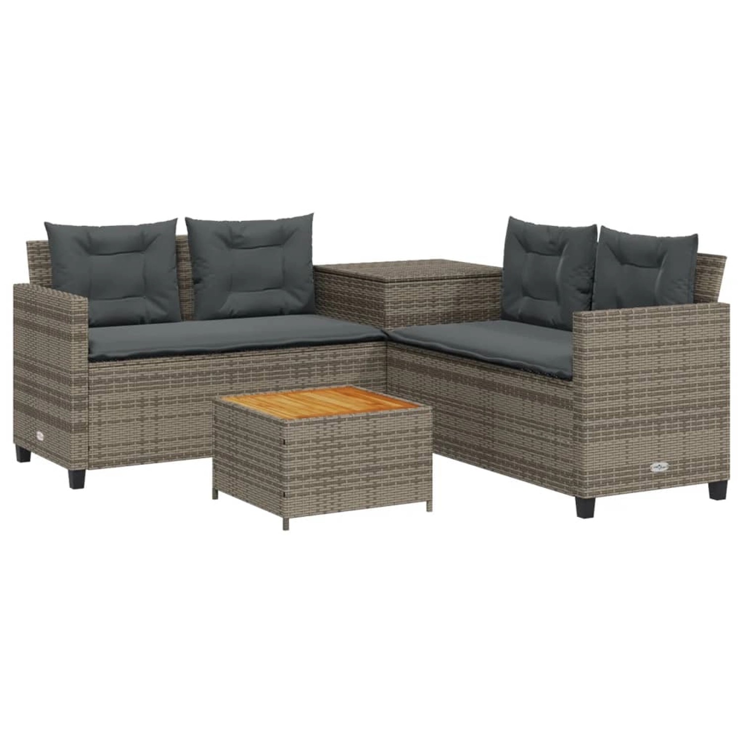 vidaXL Gartensofa in L-Form mit Tisch und Kissen Grau Poly Rattan 369037 günstig online kaufen