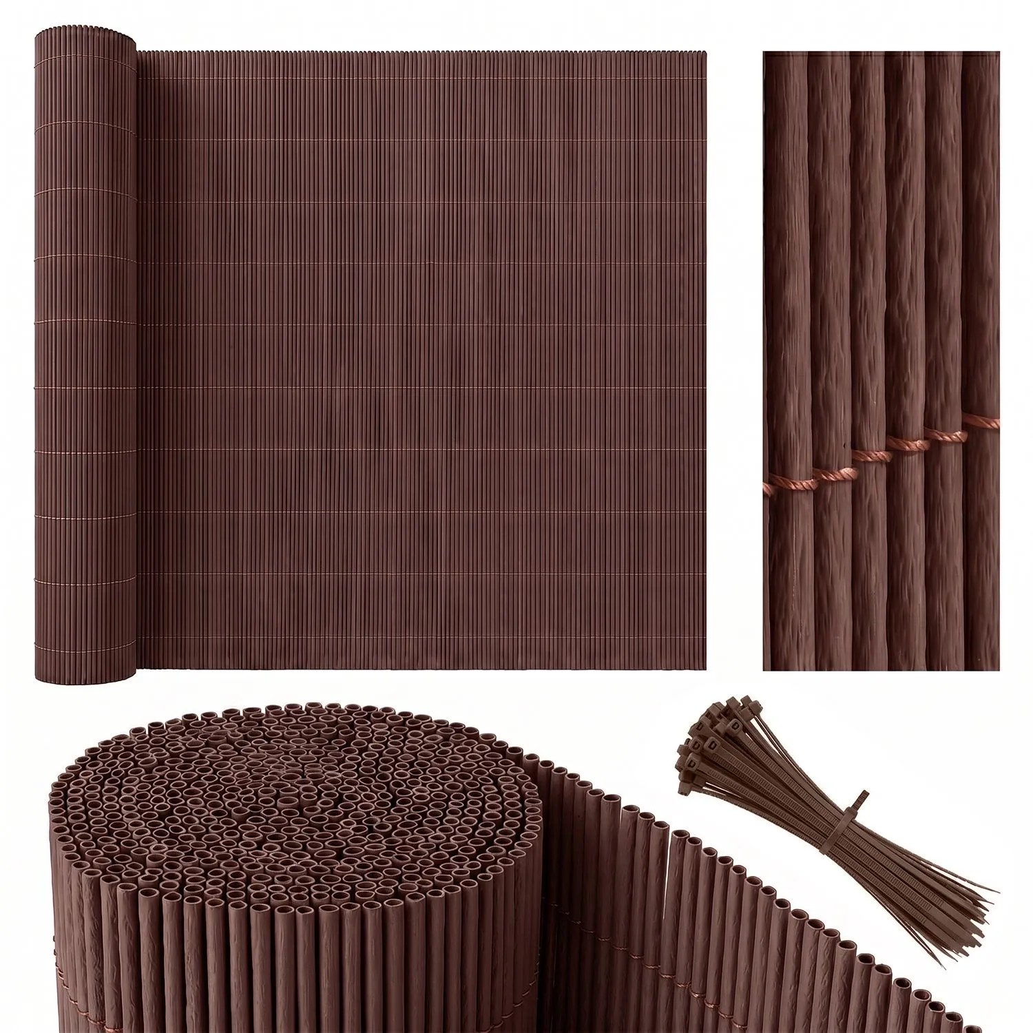 Sekey Balkonsichtschutz Natürliche Optik mit Kabelbindern 90x500cm Braun