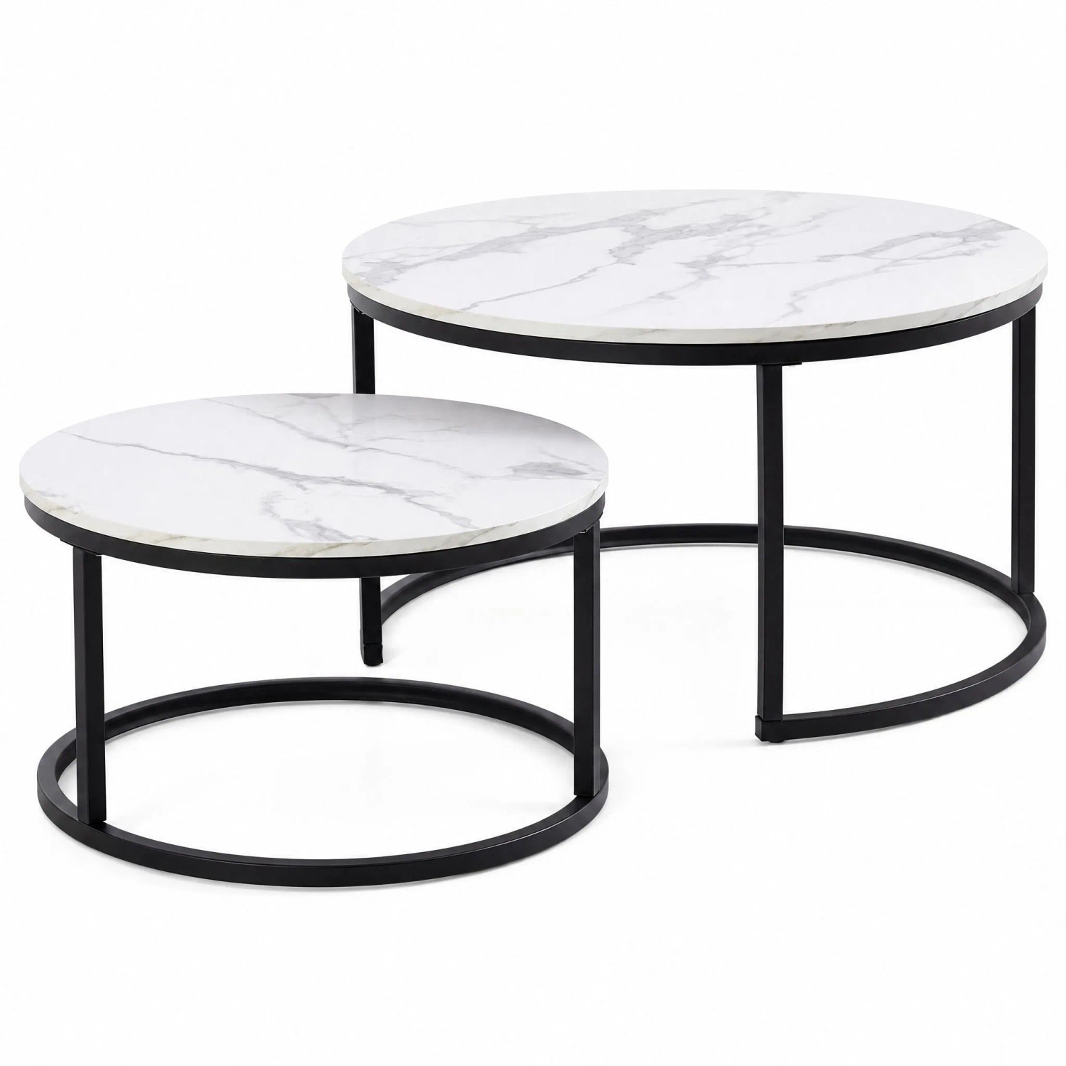 okwish Beistelltisch mit Stapelbarem Metallrahmen Wohnzimmer 87x 87x13cm Schwarz