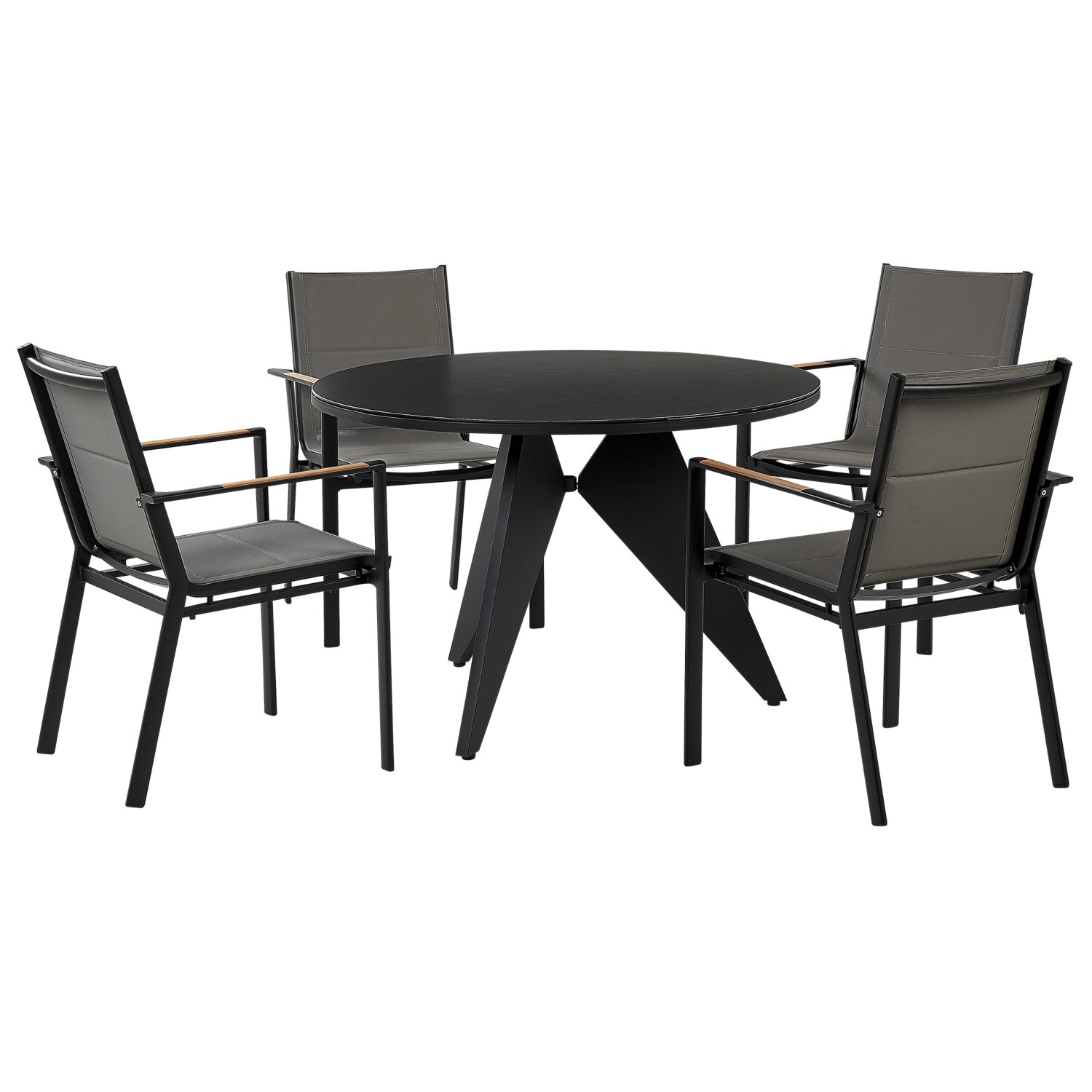 Beliani Gartentisch Set OLMETTO/BUSSETO Schwarz Grau Heller Holzfarbton 110 günstig online kaufen