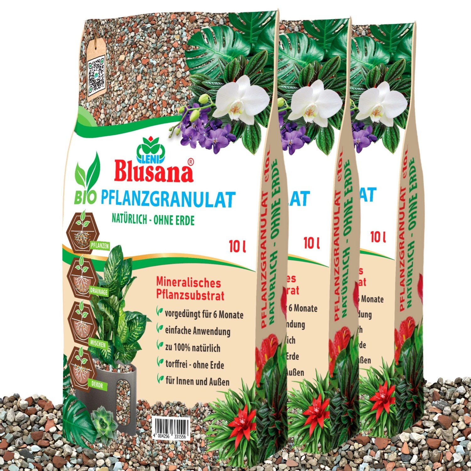 Blusana Mineralisches Pflanzsubstrat vorgedüngt feine Körnung 2-5 mm 30 l