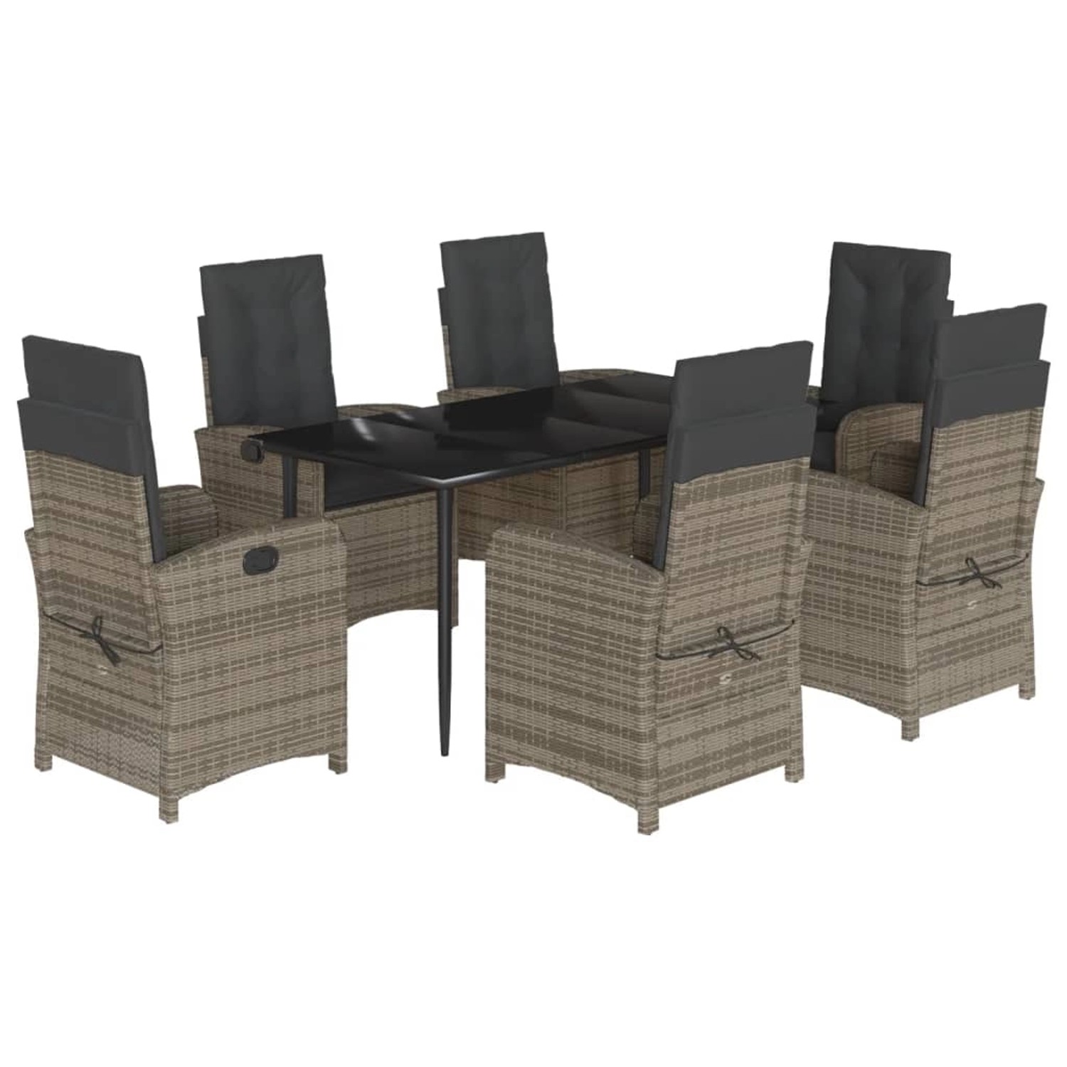 vidaXL 7-Tlg Garten-Essgruppe mit Kissen Grau Poly Rattan 3212356