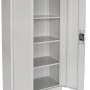 Offener, hellgrauer Rikta Metallschrank mit 4 Einlegeböden, 80x40x168 cm.