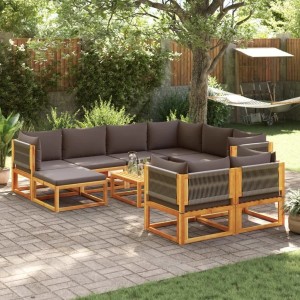 vidaXL 10-Tlg Gartensofa-Set mit Kissen Holz Akazie & Seil 3278836