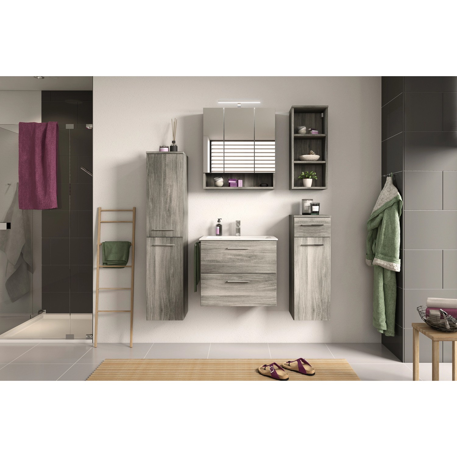 Badmöbel-Set York Rauchsilber 105 cm 5-tlg.