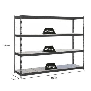 PROREGAL Schwerlastregal Metal Yeti Four, 200x180x75 cm, Fachlast 400 kg, Anthrazit.