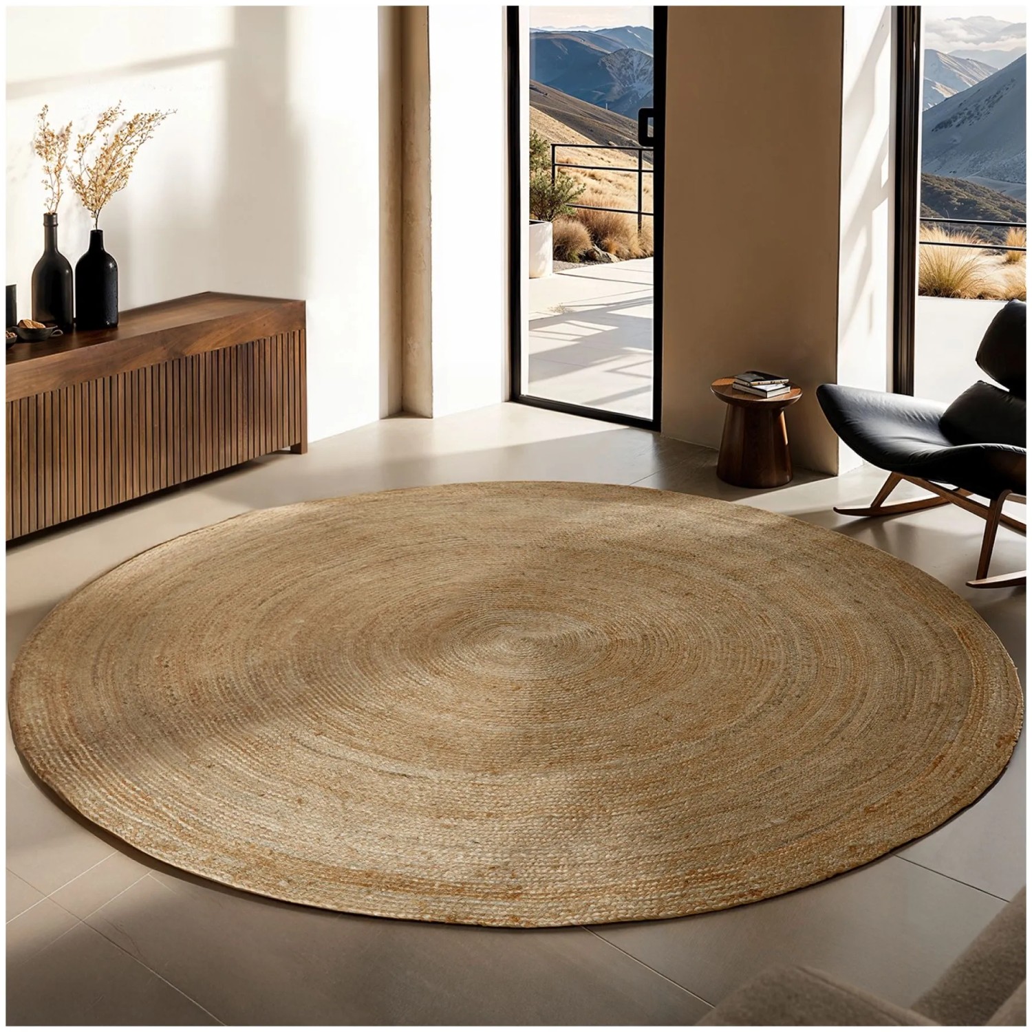 Tectake Handgewebter Teppich Glim Verschiedene Größen Boho Stil Rund Für In Und Outdoor Ø 200 Cm 200 X 200 X 0 50 Cm Braun Gemischt