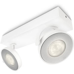 Weißer Philips LED-Spot Clockwork, 2-flammig, aus Metall. Moderne Deckenleuchte für Innenräume.