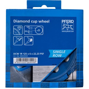 Pferd Diamant-Schleiftopf DCW PSF 1, 125mm, für Winkelschleifer, zum Bearbeiten von Stein und Beton.