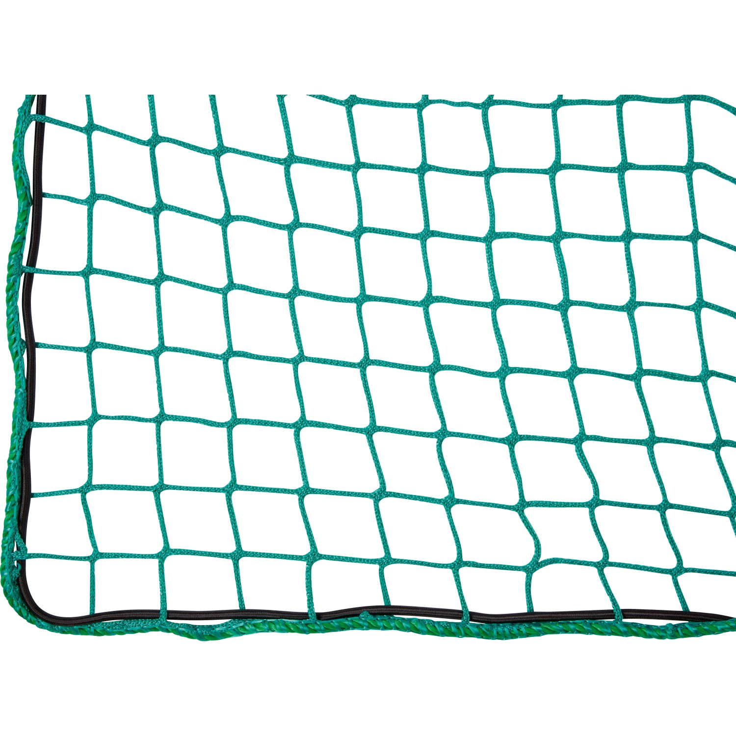 Detailaufnahme: Grünes, elastisches Ladungssicherungsnetz 1,5x2,2m für Anhänger.