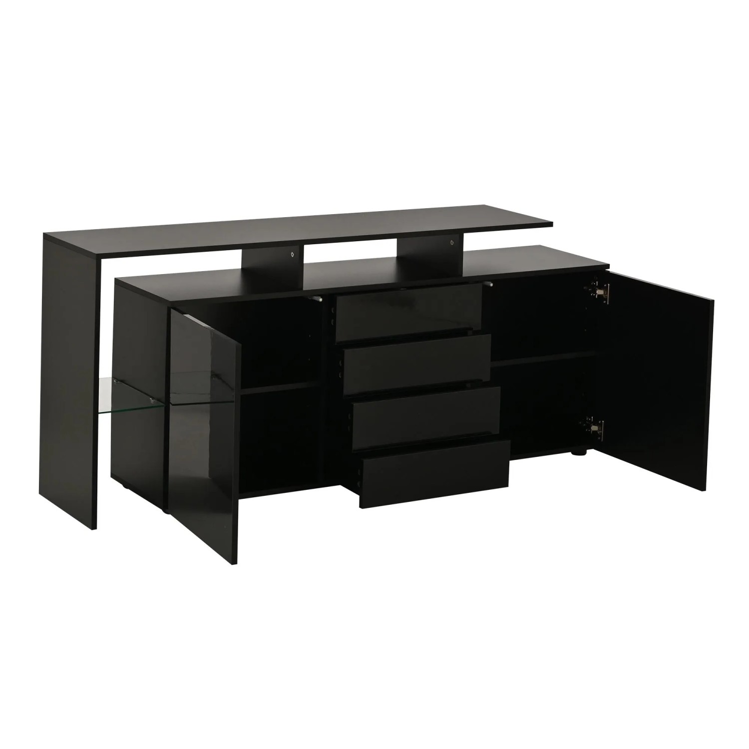okwish Sideboard mit LED Stauraum Mehrzweckschrank 160x35x70cm Schwarz