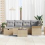 Beiges 7-teiliges vidaXL Garten-Sofa-Set aus Polyrattan mit Kissen und Stauraum.