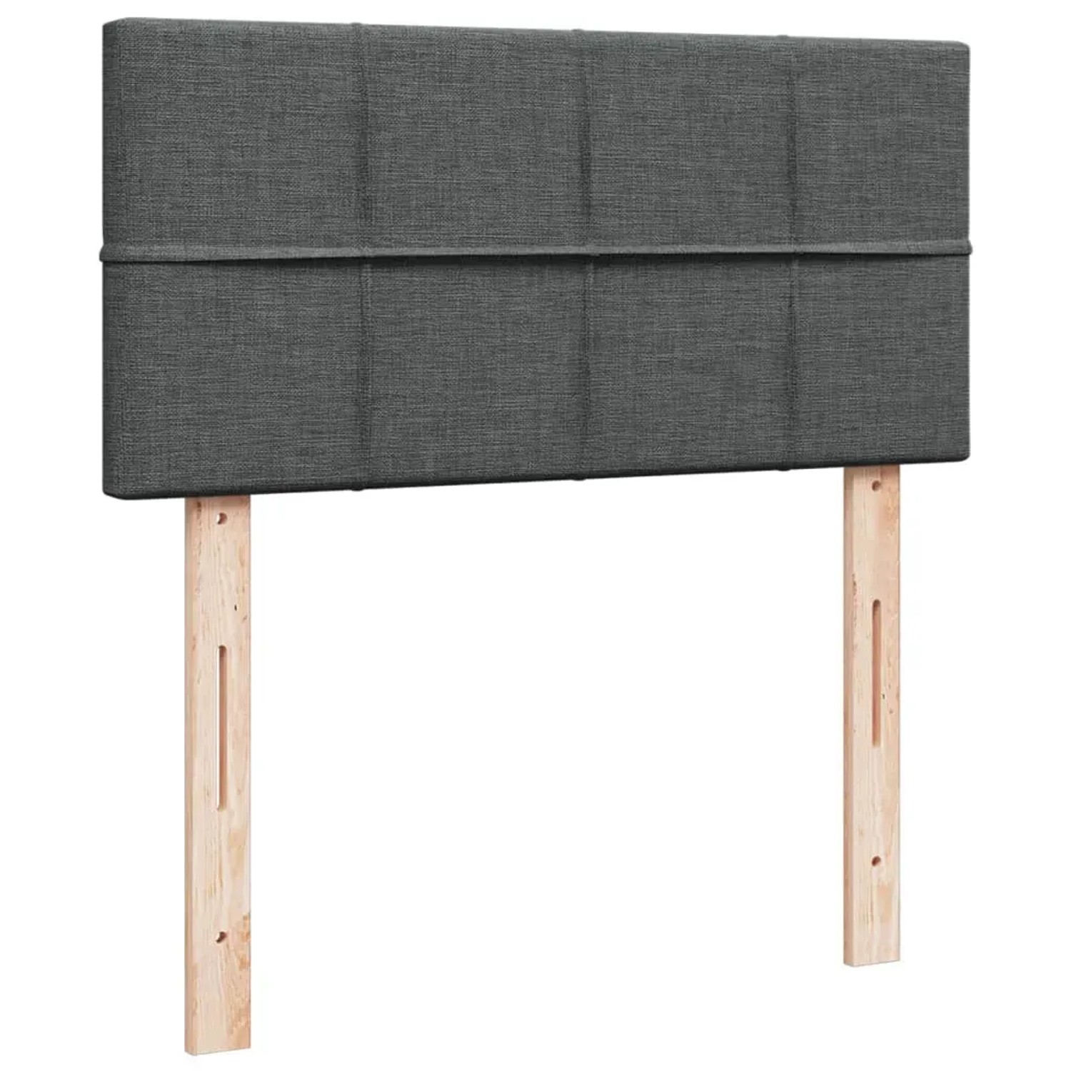 Boxspringbett mit dunkelgrauem Stoffbezug und Holzfüßen, 80x200 cm.