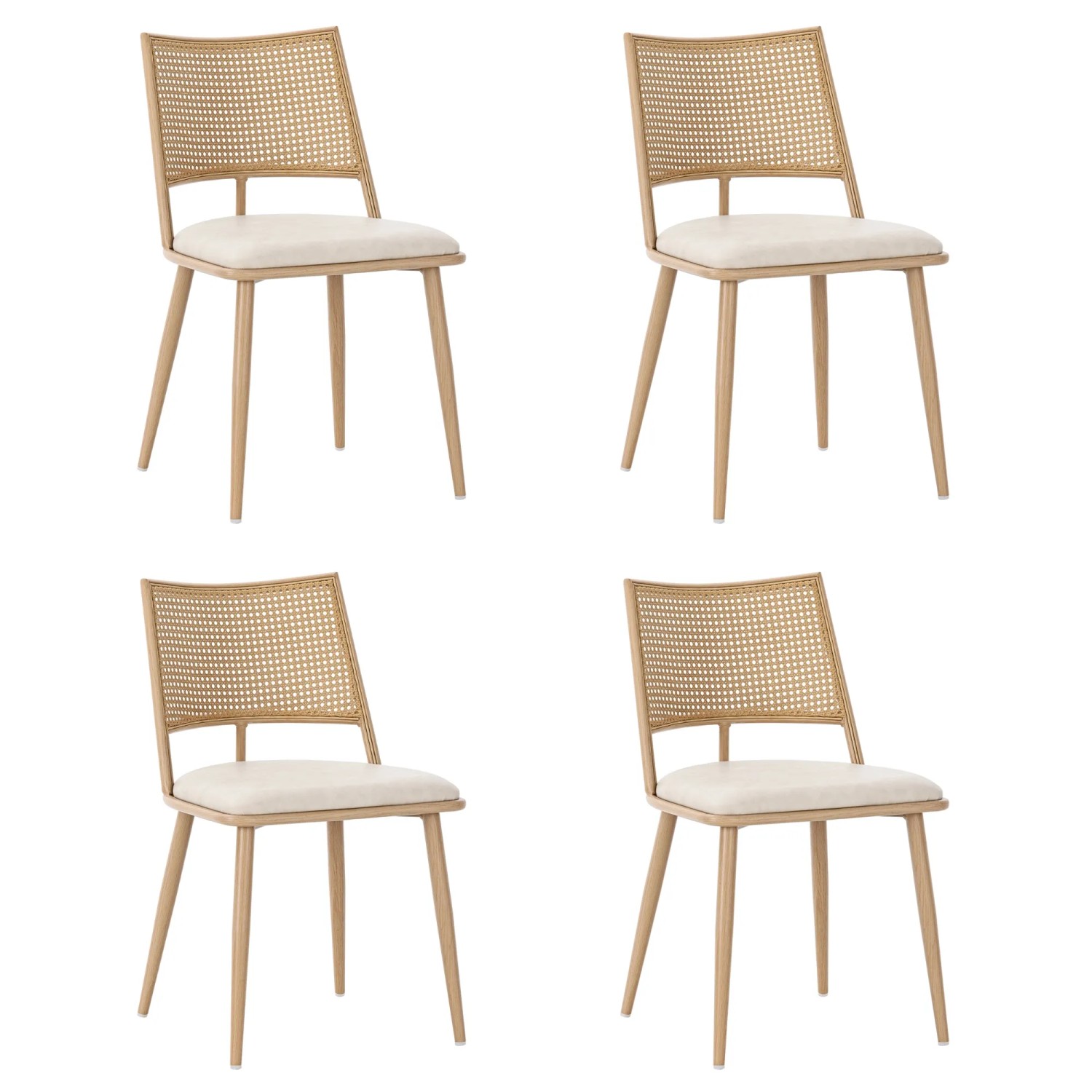 Merax Esszimmerstuhl 4er Set PU Sitz Rattan Rückenlehne Beige