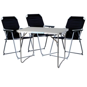 Mojawo 4-teiliges Campingmöbel Set aus Alu, schwarz: Campingtisch und 3 Stühle.