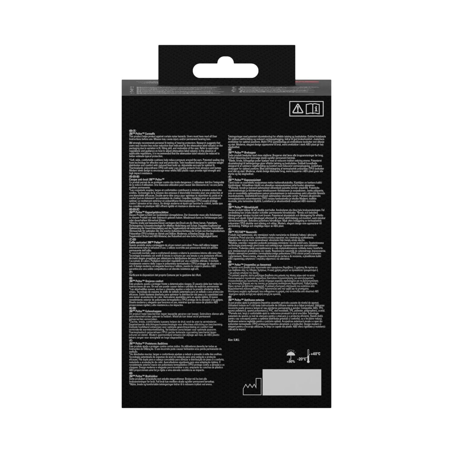 Verpackung des 3M Peltor X2A Kapselgehörschutzes mit Produktinformationen.