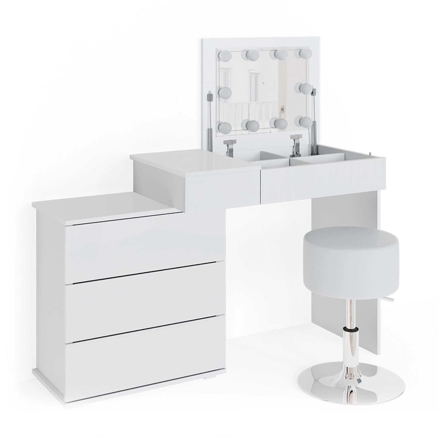 Vicco Schminktisch Lotos Weiß 117.4 cm mit LED Beleuchtung und Hocker günstig online kaufen