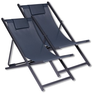 2er Set FIFITARA Sonnenliegen, klappbar, anthrazitfarben, mit verstellbarer Rückenlehne.