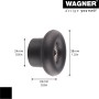 Schwarzer Wagner Wandhaken Dot WH 0200 aus Elastomer und Stahl, Maße eingezeichnet.