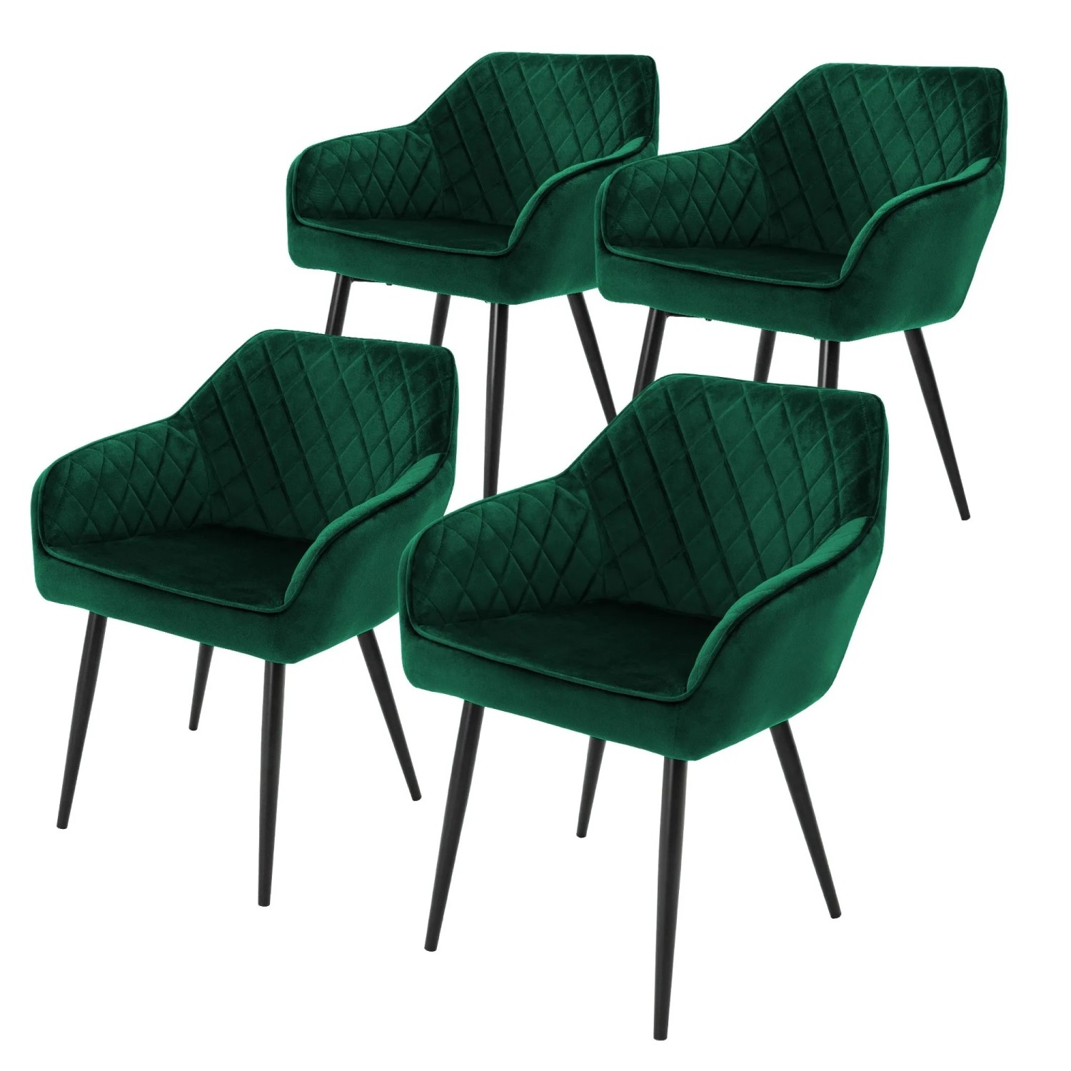 Ml-Design 4er Set Esszimmerstühle Dunkelgrün Samtbezug Metallbeine