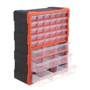 Relaxdays Kleinteilemagazin mit 39 Schubladen, schwarz/orange, für Werkstatt und Hobby.