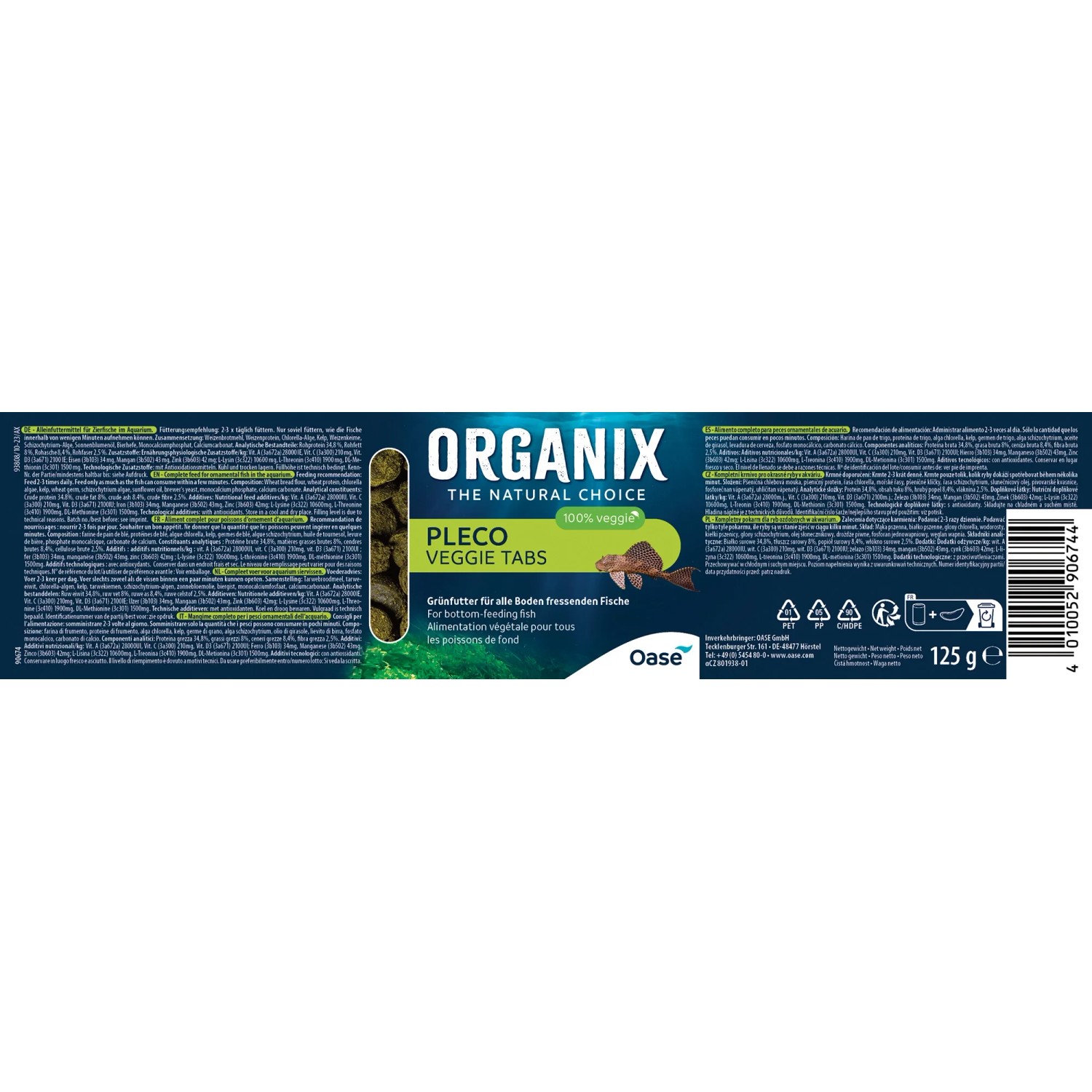 Oase Organix Pleco Veggie Tabs Fischfutter, 250ml Packung für pflanzenfressende Fische.