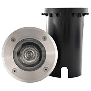 Lutec Berlin Bodeneinbauleuchte, Edelstahl, Ø 11cm, mit schwarzem Einbautopf.