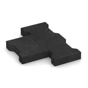 Drei anthrazitfarbene WARCO Gummi-Pflastersteine in Doppel-T-Form, elastisch für Outdoor-Bodenbeläge.