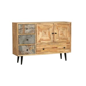 DELUKE Sideboard KJELL, braunes Holz, 79x31x117,5cm, mit Schubladen und Türen.