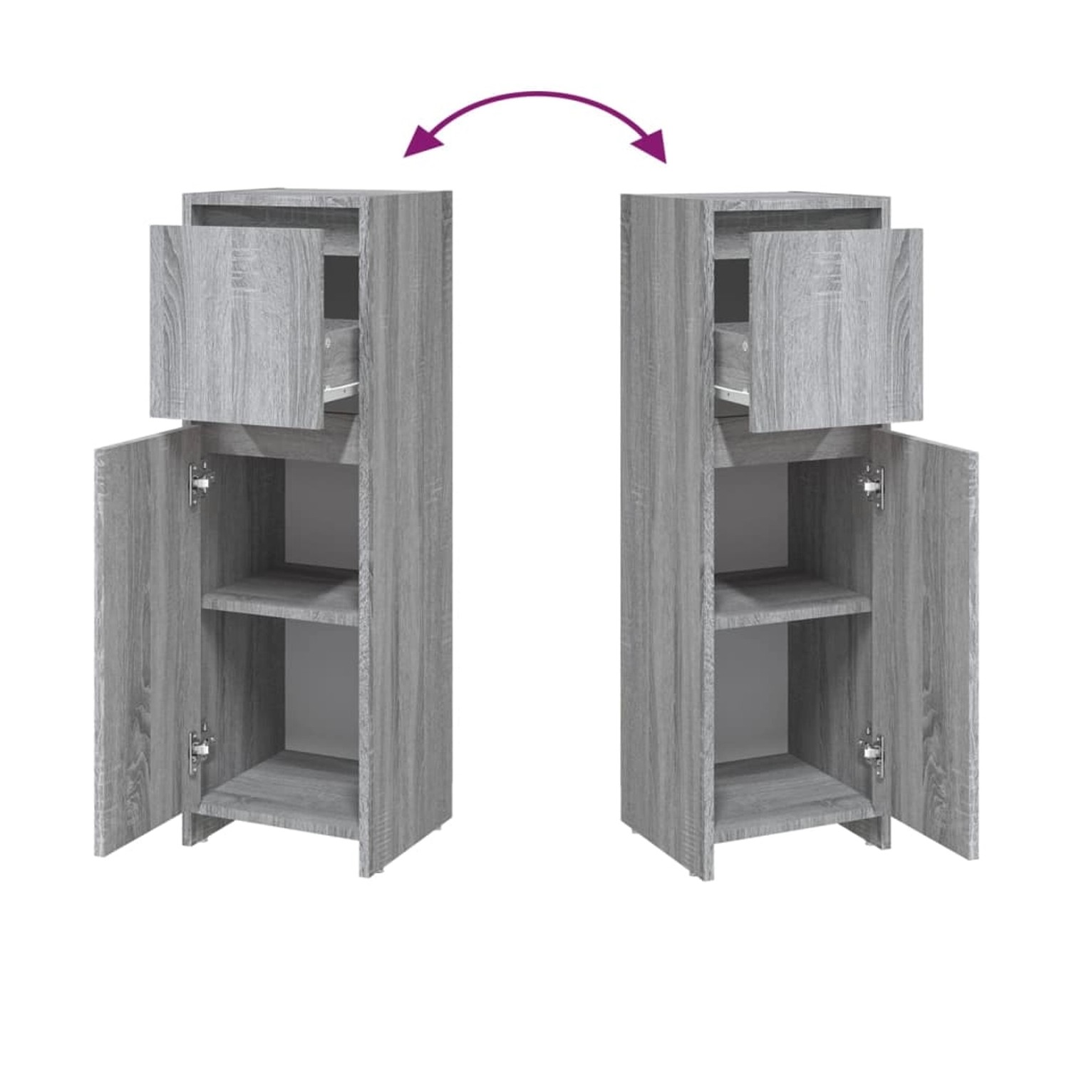 vidaXL Badschrank, Grau Sonoma, 30x30x95 cm, Holzwerkstoff, mit Schublade und Fächern.