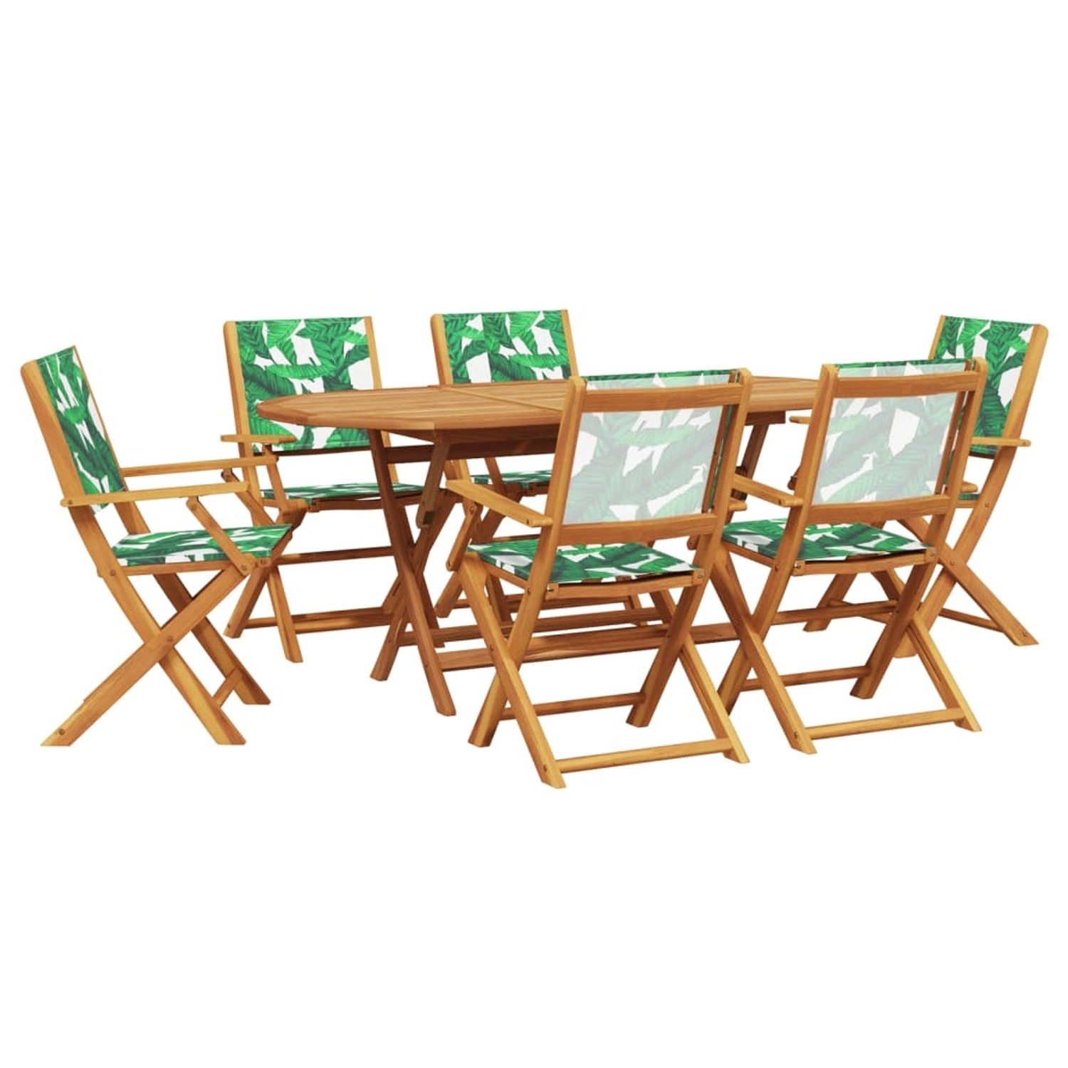 vidaXL 7-Tlg Garten-Essgruppe Stoff und Massivholz Blattmuster 3281716 günstig online kaufen