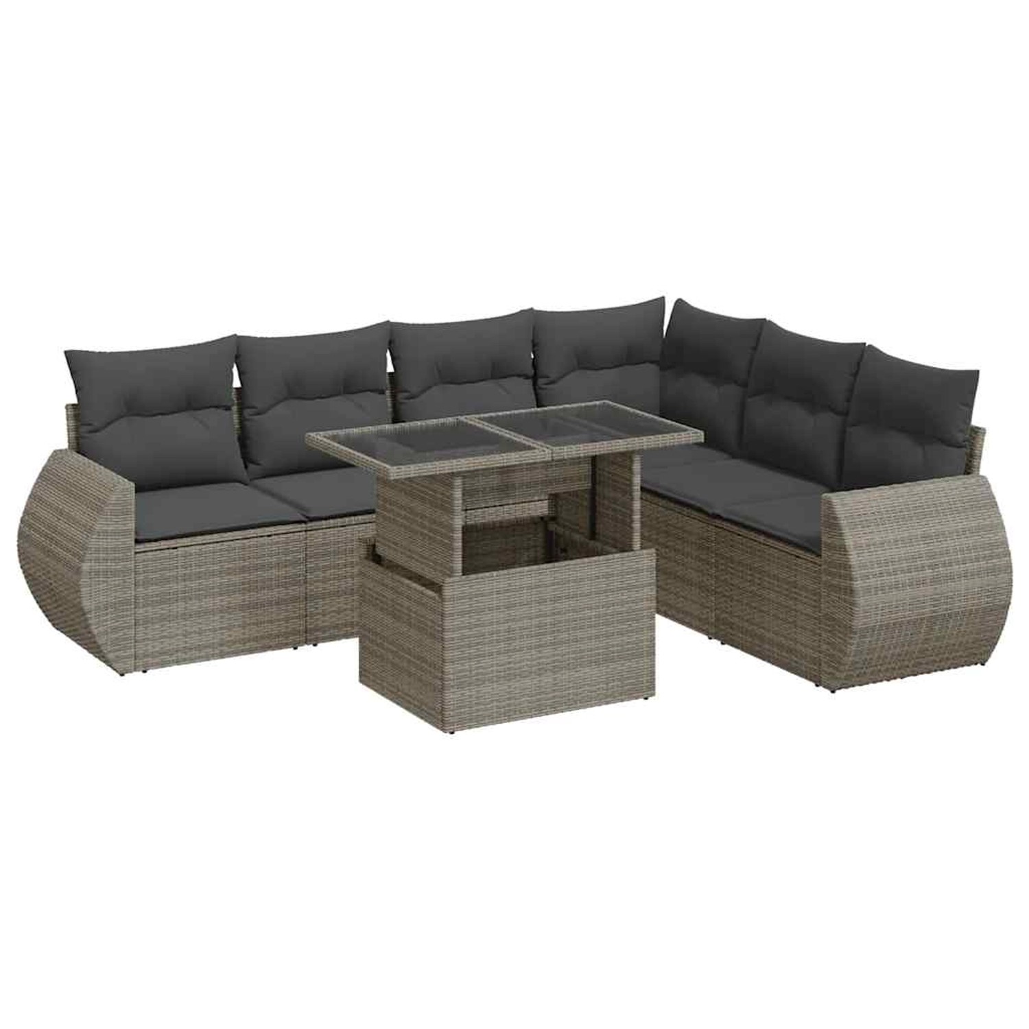 vidaXL 7-Tlg Garten-Sofagarnitur mit Kissen Grau Poly Rattan 3326651 günstig online kaufen