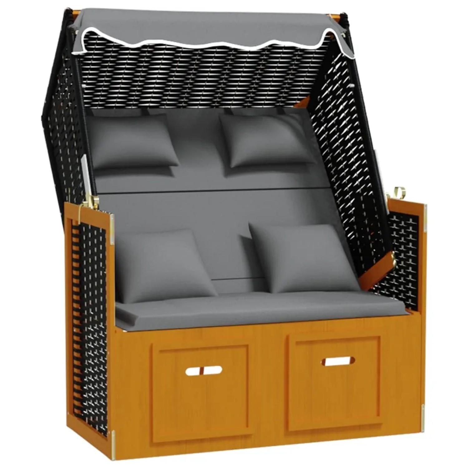 vidaXL Strandkorb mit Kissen Poly Rattan Massivholz Schwarz Anthrazit 318667