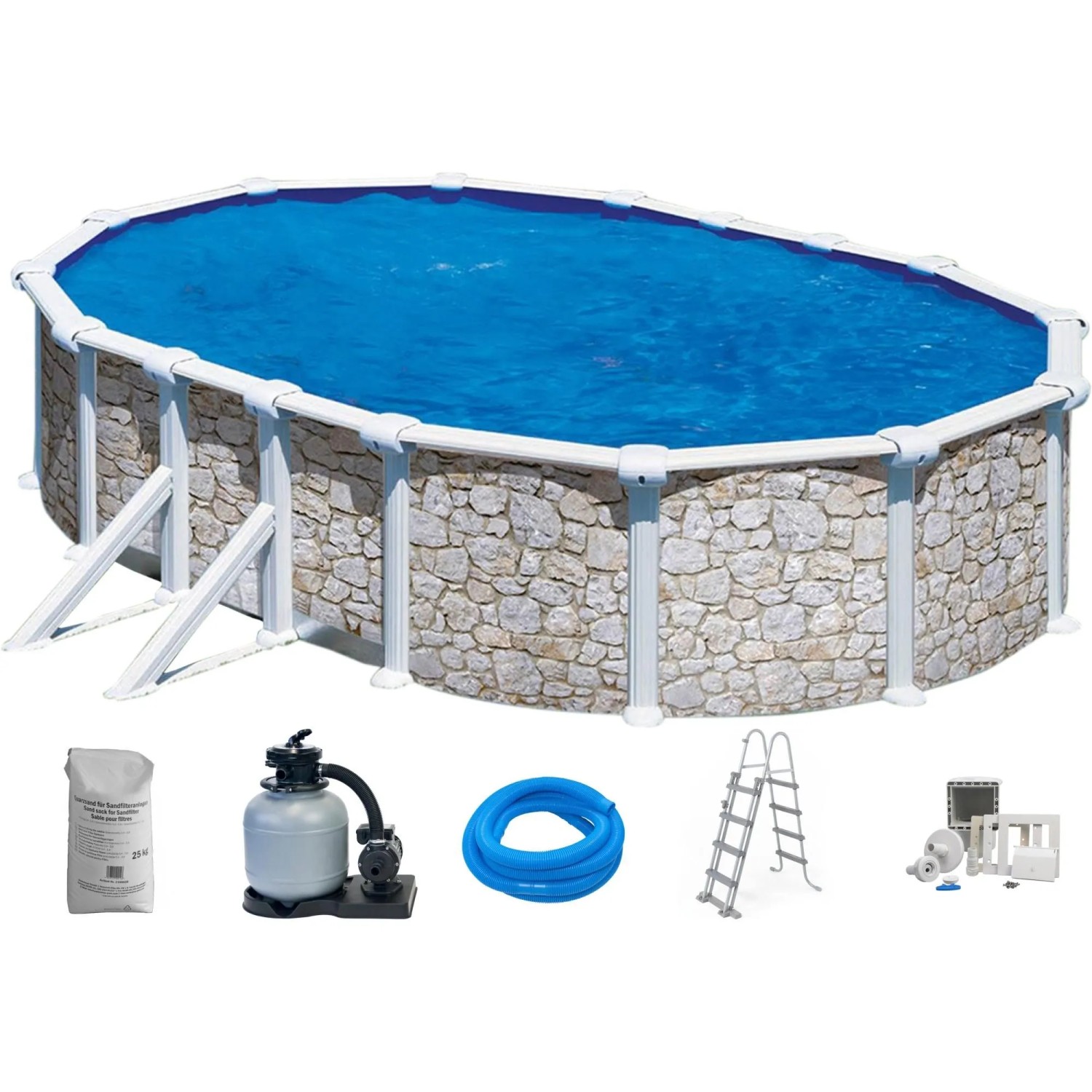 Summer Fun Stahlwand Pool-Set Stein Dekor VENEZIA oval 610 x 375 x 120cm