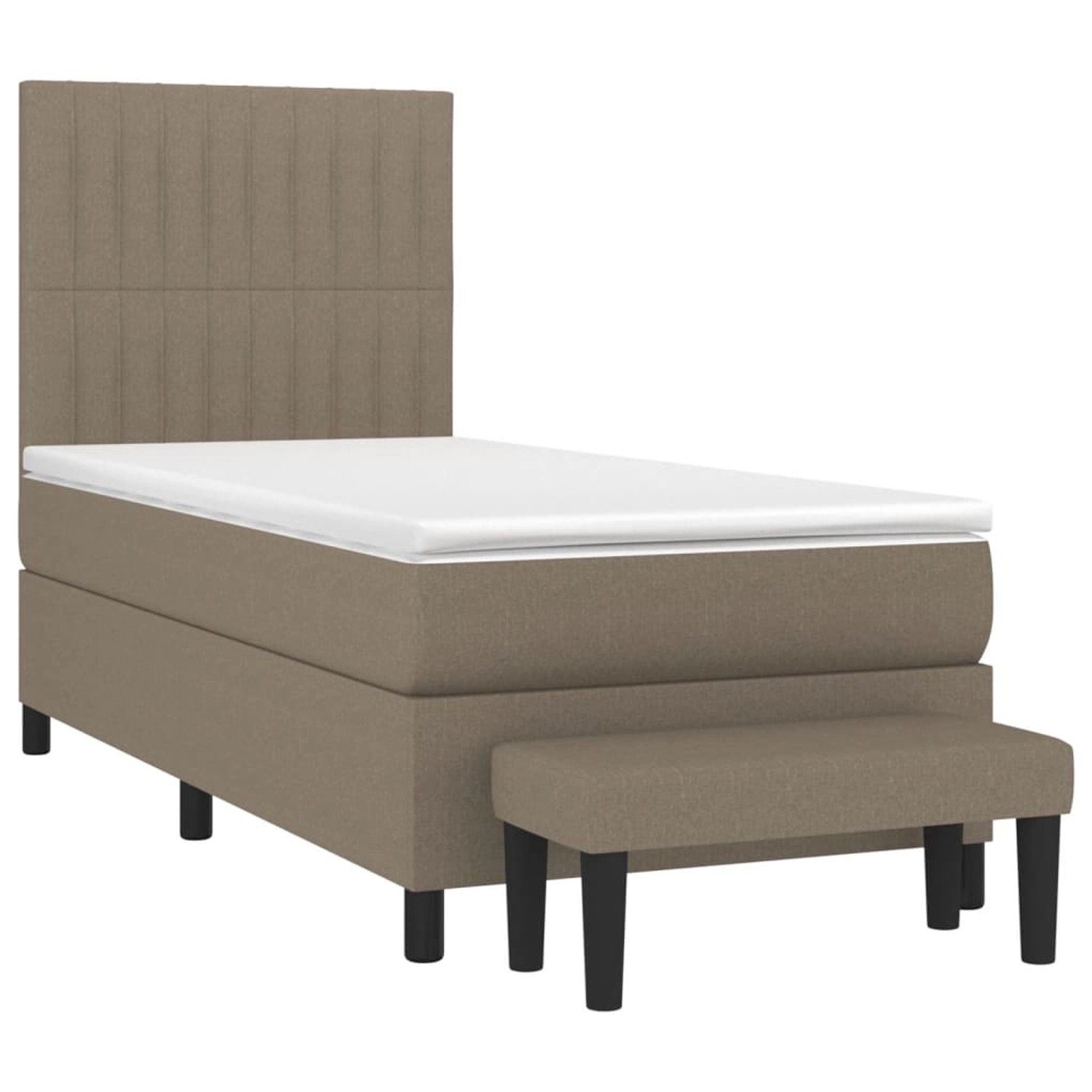 Boxspringbett Taupe 80x200 cm mit Matratze und Bank, Stoffbezug.