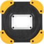 Schwarze COB-LED Arbeitsleuchte mit gelben Eckverstärkungen, 600 Lumen, für Werkstatt und Baustelle.