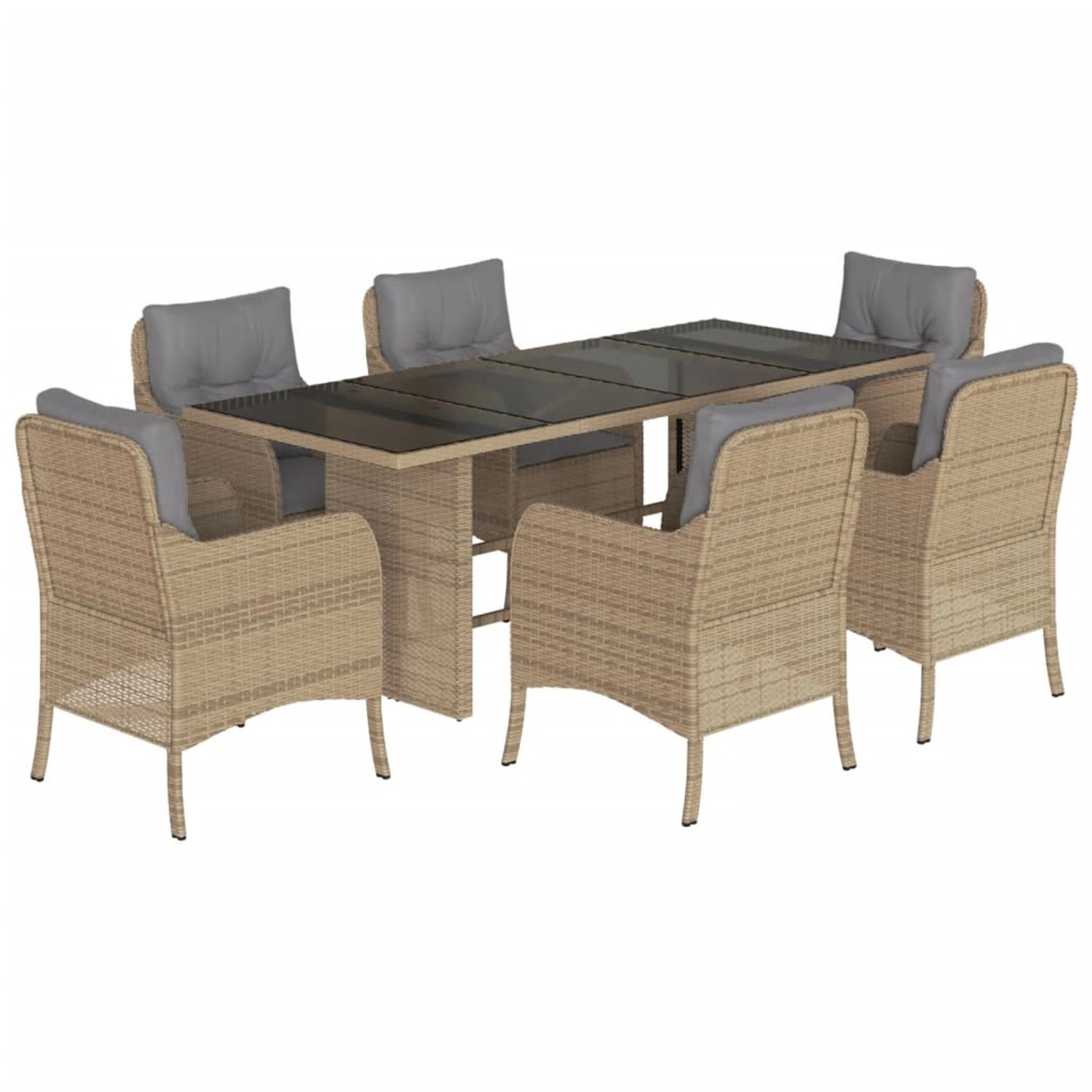 vidaXL 7-Tlg Garten-Essgruppe mit Kissen Beige Poly Rattan 3211888