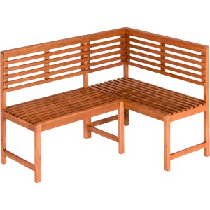 Braune Garten-Eckbank aus Eukalyptus-Holz für 3 Personen. Balkonmöbel mit Schenkel links oder rechts montierbar.