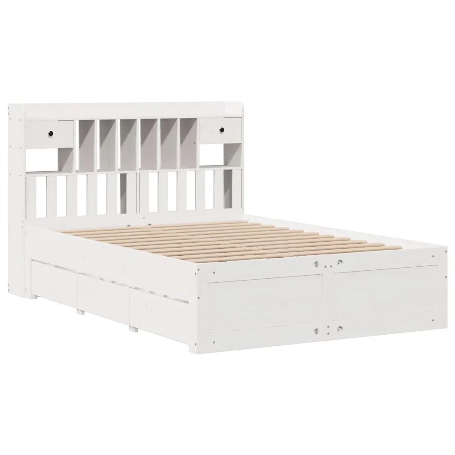 vidaXL Massivholzbett mit Regal ohne Matratze Weiß 140x190 cm Kiefer 3308973