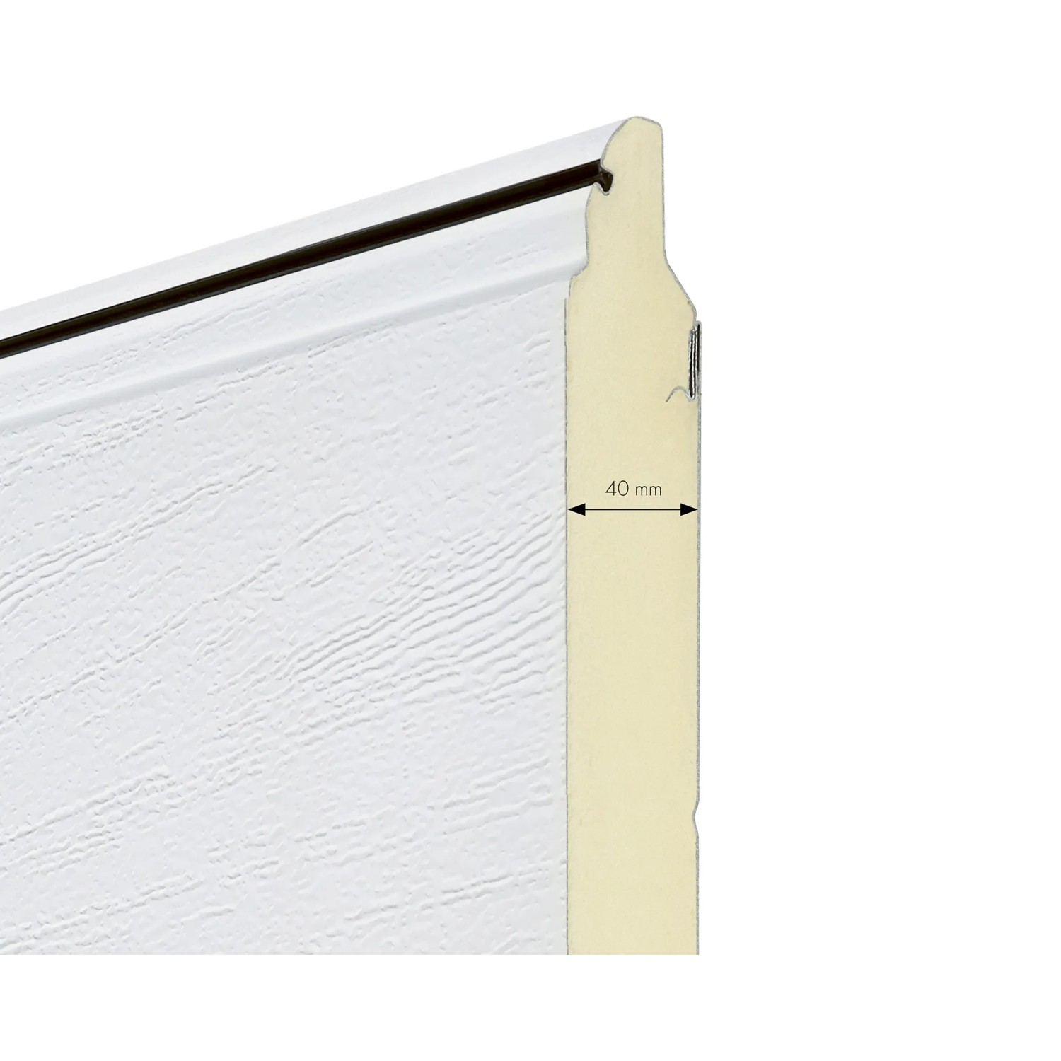 Detailaufnahme: 40 mm Lamelle des IsoMatic Garagentors in Reinweiß.