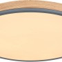 Runde LED-Deckenleuchte Doro, 60 cm, Graphit/Holzoptik, dimmbar mit Fernbedienung.