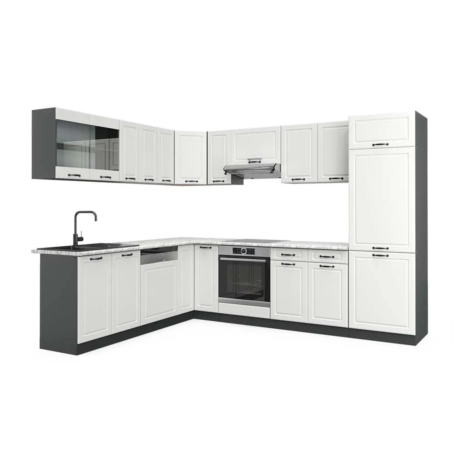 Vicco Eckküche R-Line Weiß Landhaus/Anthrazit 287 x 82, AP Marmor