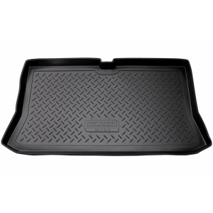 Schwarze Gummi Kofferraumwanne für Nissan Micra III (K12), passgenau mit Rand.