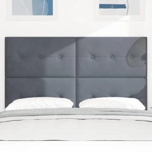 Graues vidaXL LED Kopfteil aus Samt, 160 cm breit, mit Lichtleisten für Betten.