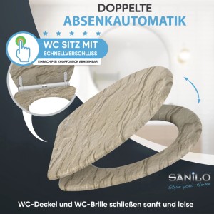 Sanilo WC-Sitz Sand Stone mit Absenkautomatik, Holz Toilettendeckel mit Steinmuster.