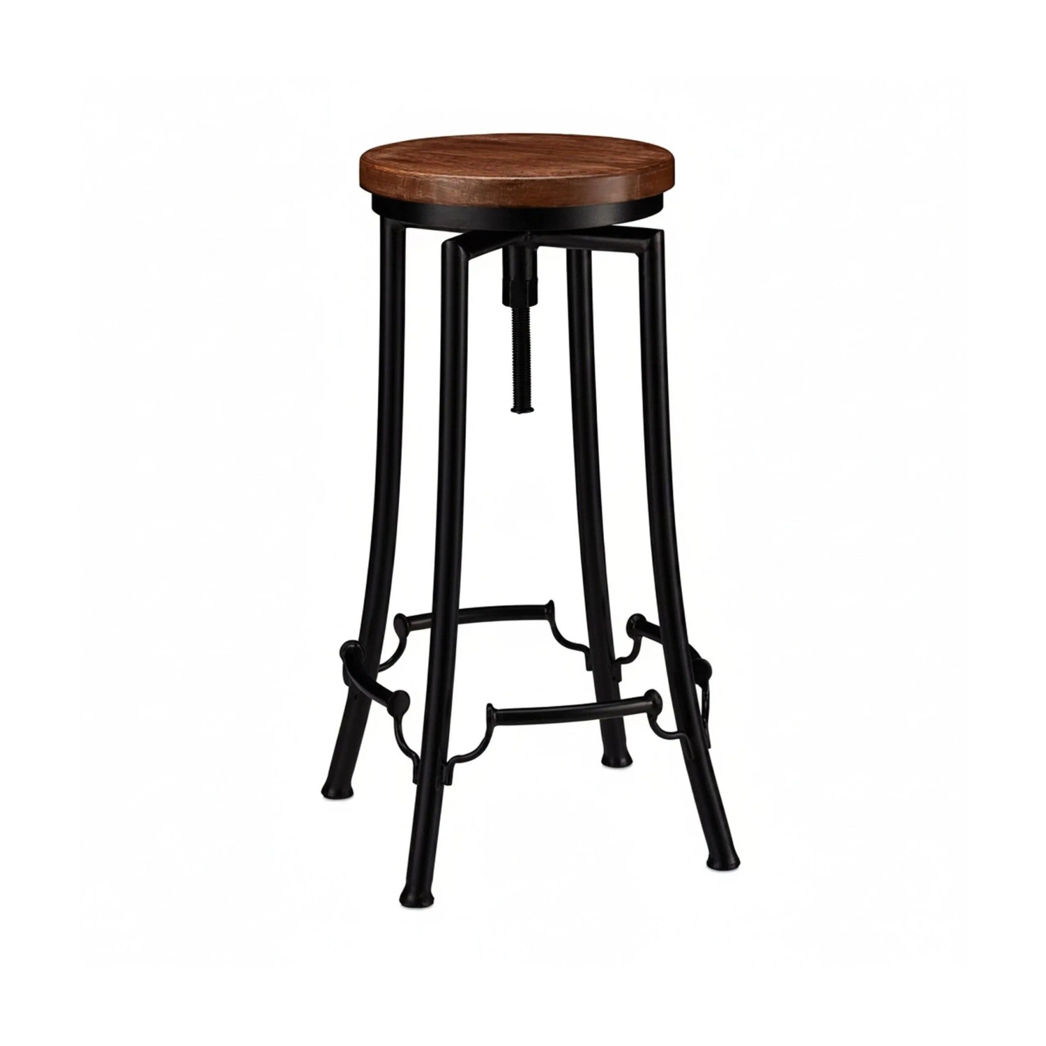 Relaxdays Barhocker Eisen Mangoholz Schwarz Braun Höhenverstellbar Drehbar 67,5 cm x 34 cm x 34 cm / 66,5 cm x 46 cm x 46 cm 6,8 kg