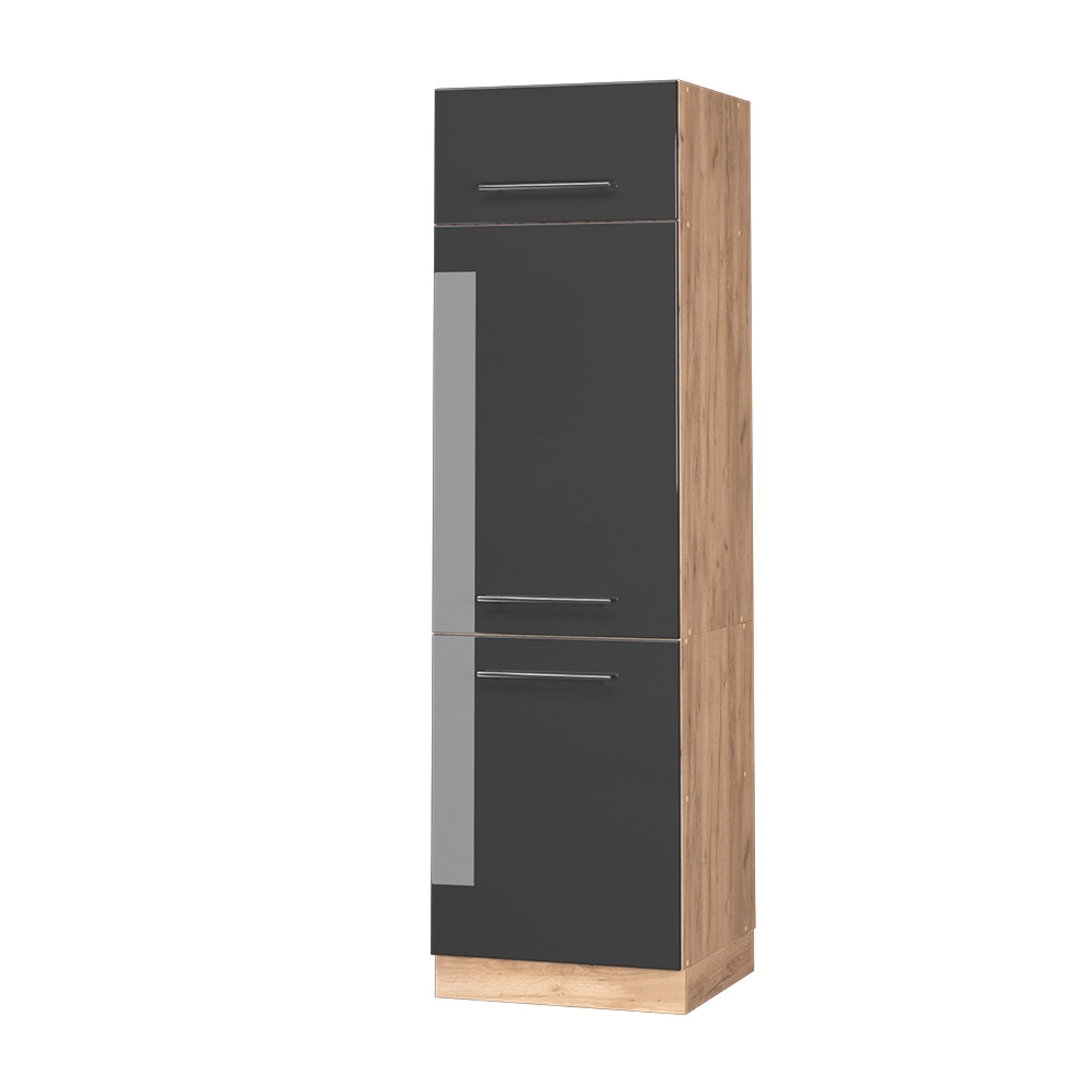 Vicco Kühlumbauschrank Fame-Line Anthrazit Hochglanz/Goldkraft Eiche 60 cm günstig online kaufen