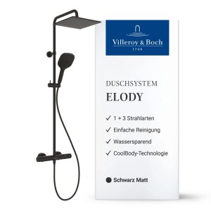 Villeroy & Boch Elody Duschsystem Komplettset mit Drei Strahlarten Schwarz Matt