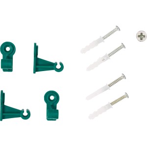 Spalierhalter, 4 Stück, grün, mit Schrauben und Dübeln zur Befestigung von Rankhilfen.